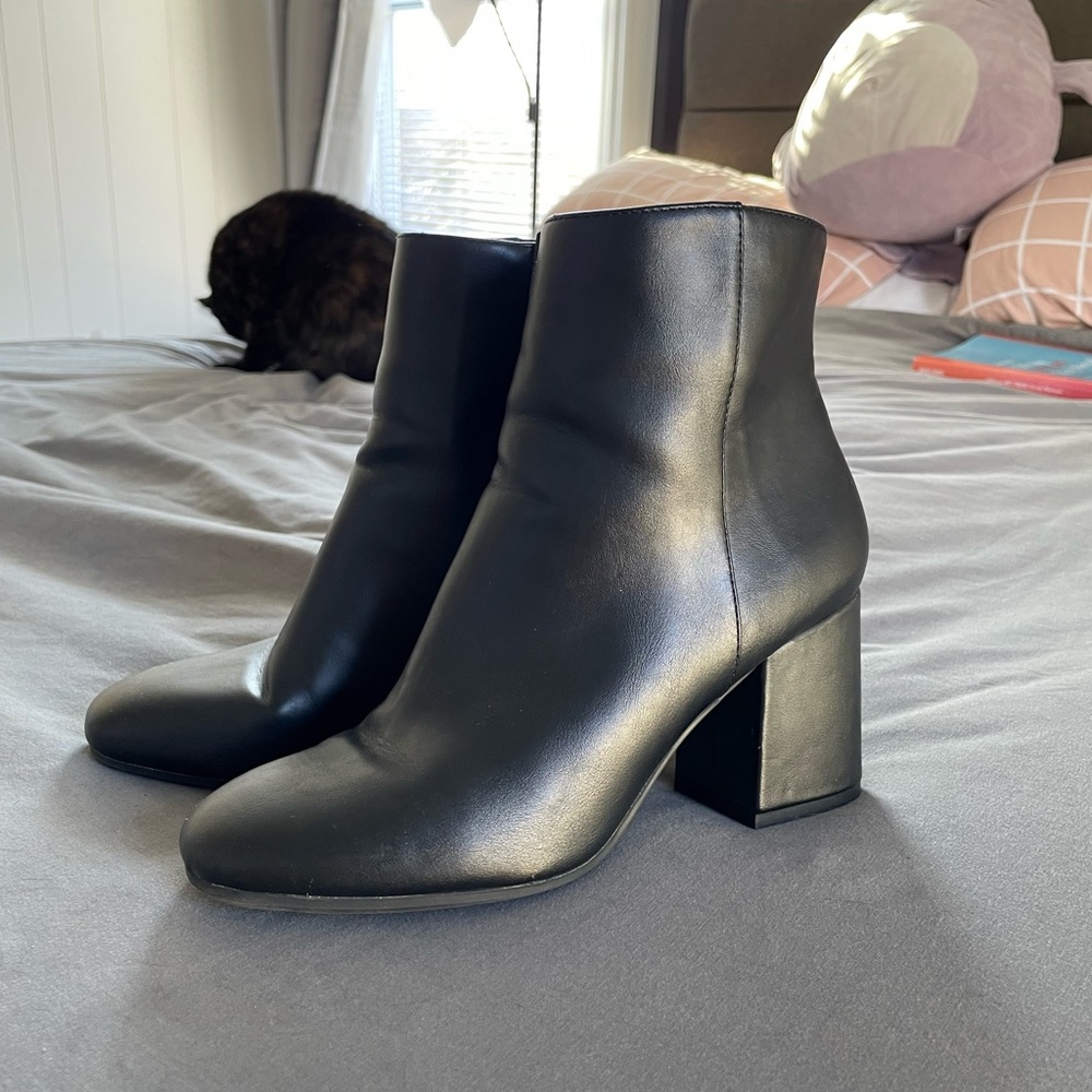Black Leather Heeled Ankle Boots